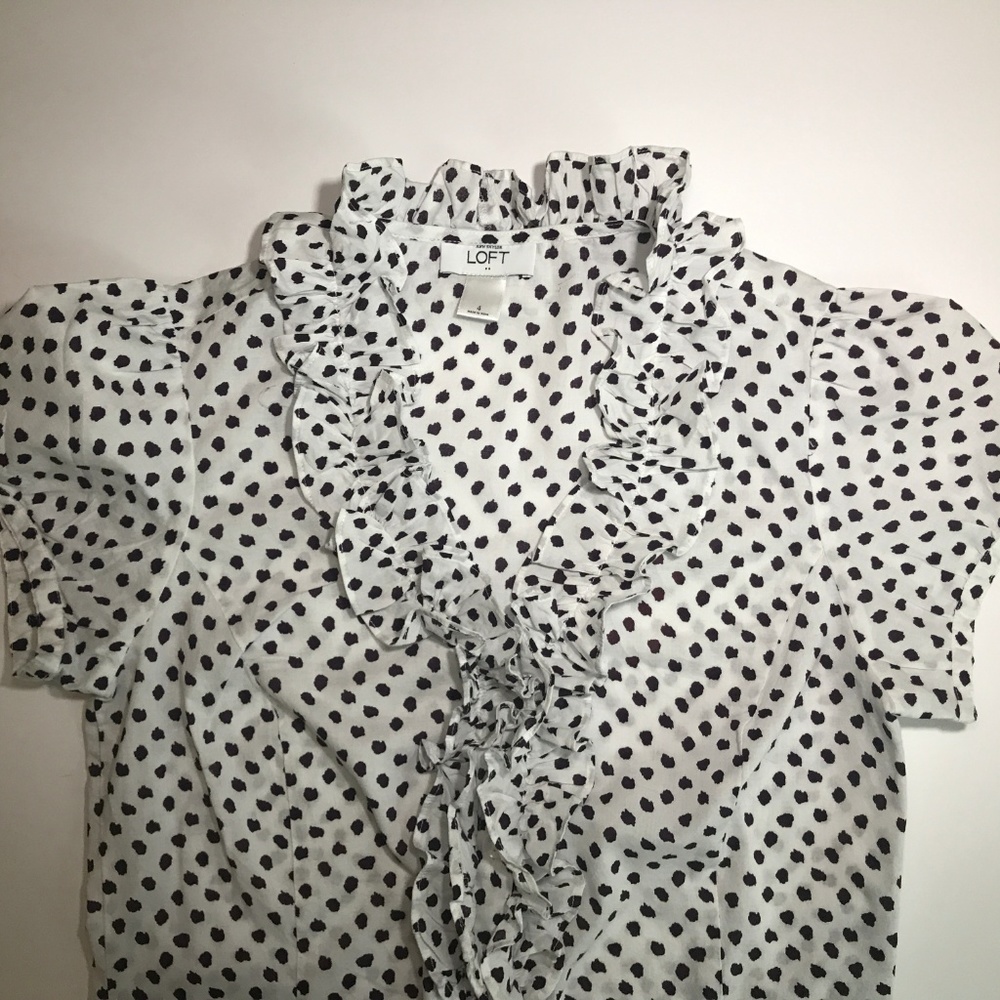 Ann Taylor Loft Polka Dot Ruffle Front Blouse